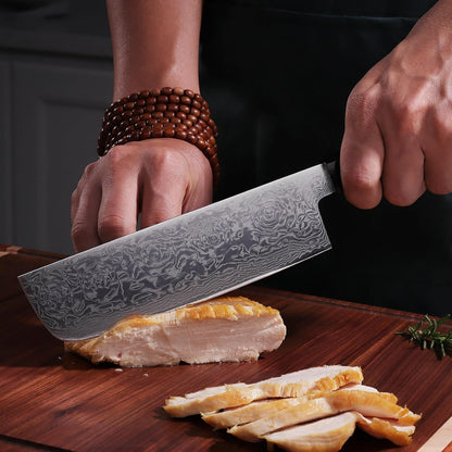 9 inch Japanese Kiritsuke Knife, Sharp Cuchillos Japoneses, Damascus Kitchen Knife for Professional & Home Chefs (BLACK-ROSE Series)