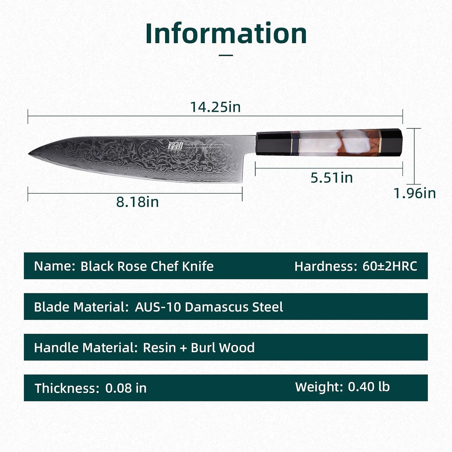 9 inch Japanese Kiritsuke Knife, Sharp Cuchillos Japoneses, Damascus Kitchen Knife for Professional & Home Chefs (BLACK-ROSE Series)
