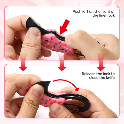 Donut Folding Pocket Utility Knife,1.34''Blade Small EDC Knife,Pink Pocket Knife for Women Men,Cute Folding Knife Box Cutter，Perfect Christmas Gift for Women（Donut）