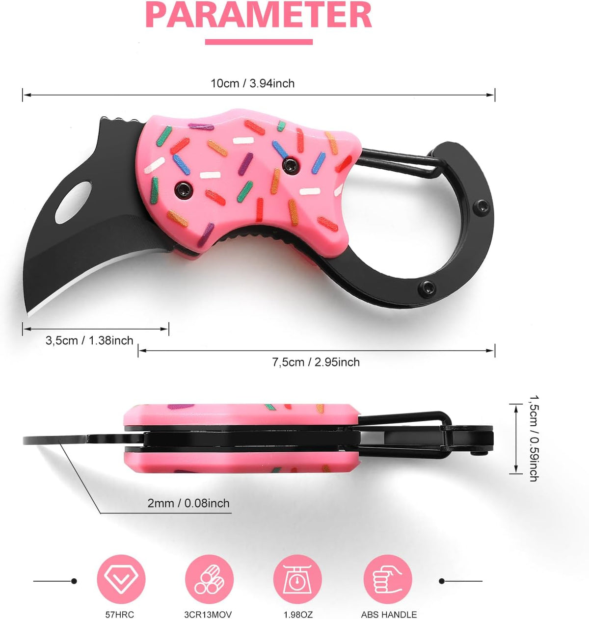 Donut Folding Pocket Utility Knife,1.34''Blade Small EDC Knife,Pink Pocket Knife for Women Men,Cute Folding Knife Box Cutter，Perfect Christmas Gift for Women（Donut）