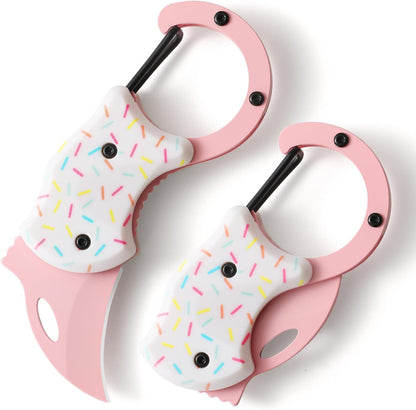 Donut Folding Pocket Utility Knife,1.34''Blade Small EDC Knife,Pink Pocket Knife for Women Men,Cute Folding Knife Box Cutter，Perfect Christmas Gift for Women（Donut）