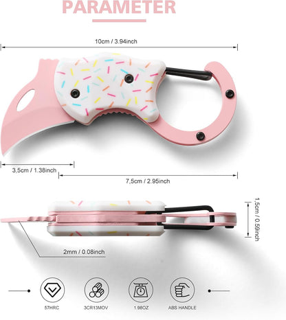 Donut Folding Pocket Utility Knife,1.34''Blade Small EDC Knife,Pink Pocket Knife for Women Men,Cute Folding Knife Box Cutter，Perfect Christmas Gift for Women（Donut）