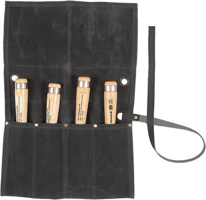 Chisel Roll,Waxed Canvas Tools Wrench Roll Up Pouch with 4 Pockets for Knife Hammers,Gouges, Carving Knife,Fishing Jigs,Best Gift for Electrician,Carpenter or Mechanic,Chisel Carrying Case Organizer