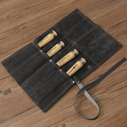 Chisel Roll,Waxed Canvas Tools Wrench Roll Up Pouch with 4 Pockets for Knife Hammers,Gouges, Carving Knife,Fishing Jigs,Best Gift for Electrician,Carpenter or Mechanic,Chisel Carrying Case Organizer