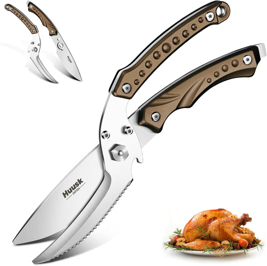 Huusk Kitchen Scissor for Food Detachable Heavy Duty Poultry Shear - Bronze | Ergonomic, Serrated Edge Scalping Fish, Multi-purpose for Cutting Meat, Chicken, Fish & Vegetables