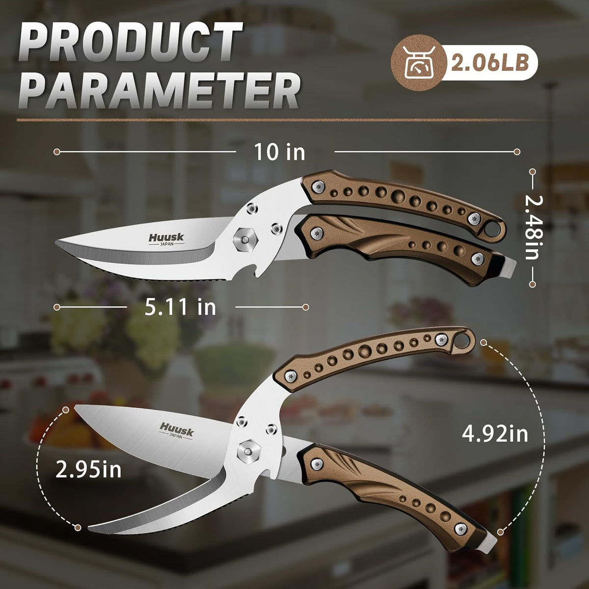 Huusk Kitchen Scissor for Food Detachable Heavy Duty Poultry Shear - Bronze | Ergonomic, Serrated Edge Scalping Fish, Multi-purpose for Cutting Meat, Chicken, Fish & Vegetables