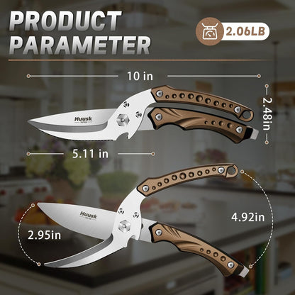 Huusk Kitchen Scissor for Food Detachable Heavy Duty Poultry Shear - Bronze | Ergonomic, Serrated Edge Scalping Fish, Multi-purpose for Cutting Meat, Chicken, Fish & Vegetables