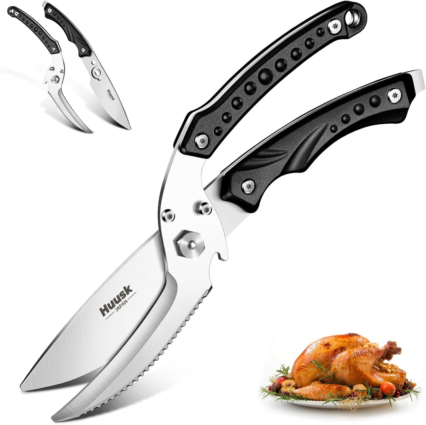 Huusk Kitchen Scissor for Food Detachable Heavy Duty Poultry Shear - Bronze | Ergonomic, Serrated Edge Scalping Fish, Multi-purpose for Cutting Meat, Chicken, Fish & Vegetables
