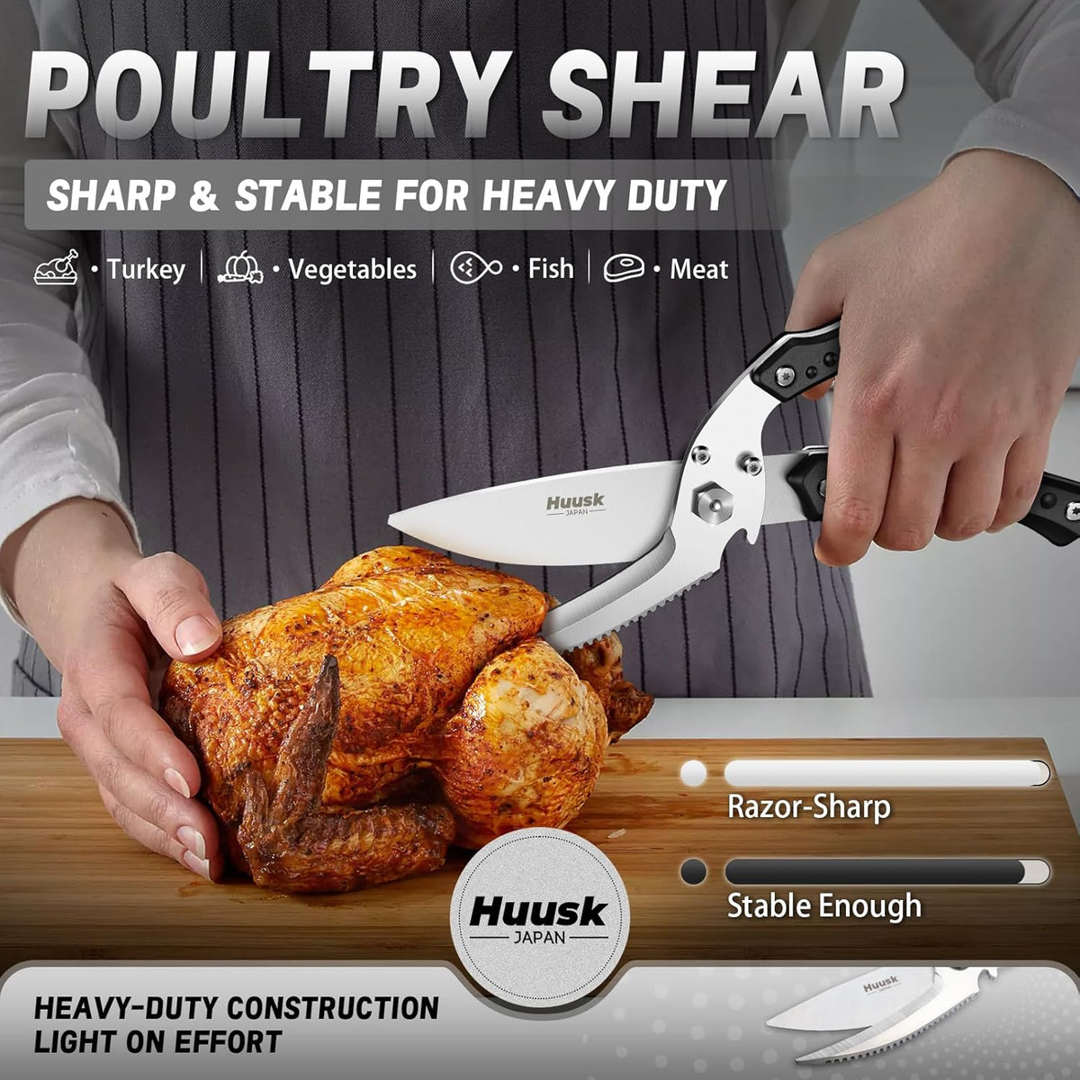 Huusk Kitchen Scissor for Food Detachable Heavy Duty Poultry Shear - Bronze | Ergonomic, Serrated Edge Scalping Fish, Multi-purpose for Cutting Meat, Chicken, Fish & Vegetables