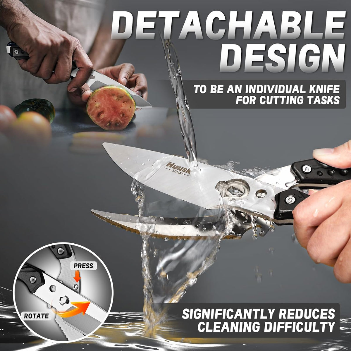 Huusk Kitchen Scissor for Food Detachable Heavy Duty Poultry Shear - Bronze | Ergonomic, Serrated Edge Scalping Fish, Multi-purpose for Cutting Meat, Chicken, Fish & Vegetables