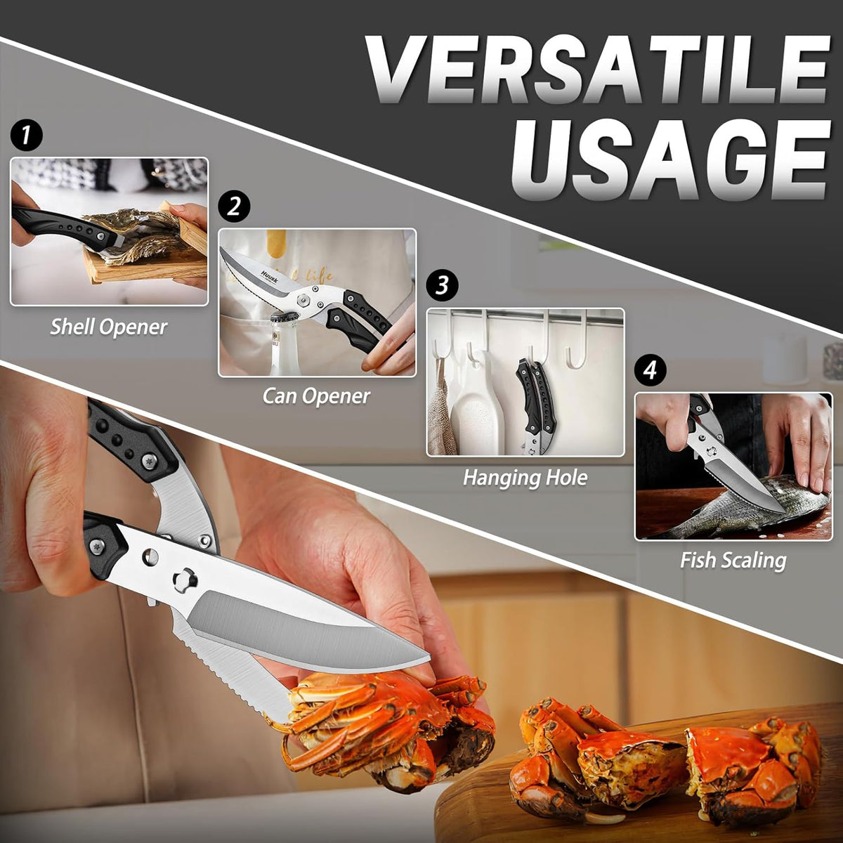 Huusk Kitchen Scissor for Food Detachable Heavy Duty Poultry Shear - Bronze | Ergonomic, Serrated Edge Scalping Fish, Multi-purpose for Cutting Meat, Chicken, Fish & Vegetables