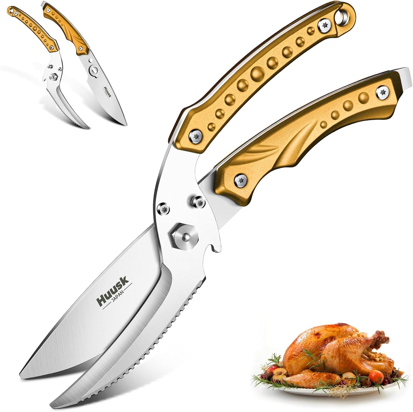 Huusk Kitchen Scissor for Food Detachable Heavy Duty Poultry Shear - Bronze | Ergonomic, Serrated Edge Scalping Fish, Multi-purpose for Cutting Meat, Chicken, Fish & Vegetables