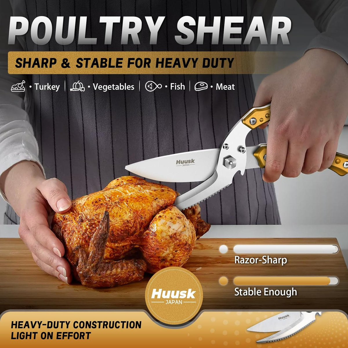 Huusk Kitchen Scissor for Food Detachable Heavy Duty Poultry Shear - Bronze | Ergonomic, Serrated Edge Scalping Fish, Multi-purpose for Cutting Meat, Chicken, Fish & Vegetables