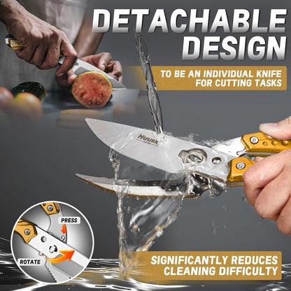 Huusk Kitchen Scissor for Food Detachable Heavy Duty Poultry Shear - Bronze | Ergonomic, Serrated Edge Scalping Fish, Multi-purpose for Cutting Meat, Chicken, Fish & Vegetables