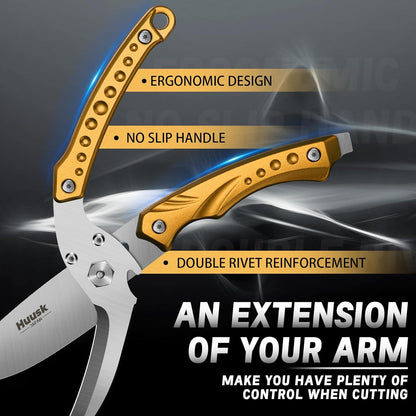 Huusk Kitchen Scissor for Food Detachable Heavy Duty Poultry Shear - Bronze | Ergonomic, Serrated Edge Scalping Fish, Multi-purpose for Cutting Meat, Chicken, Fish & Vegetables