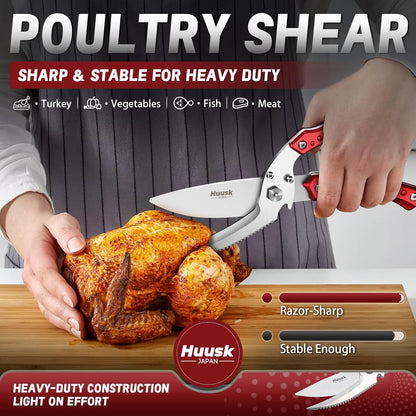 Huusk Kitchen Scissor for Food Detachable Heavy Duty Poultry Shear - Bronze | Ergonomic, Serrated Edge Scalping Fish, Multi-purpose for Cutting Meat, Chicken, Fish & Vegetables