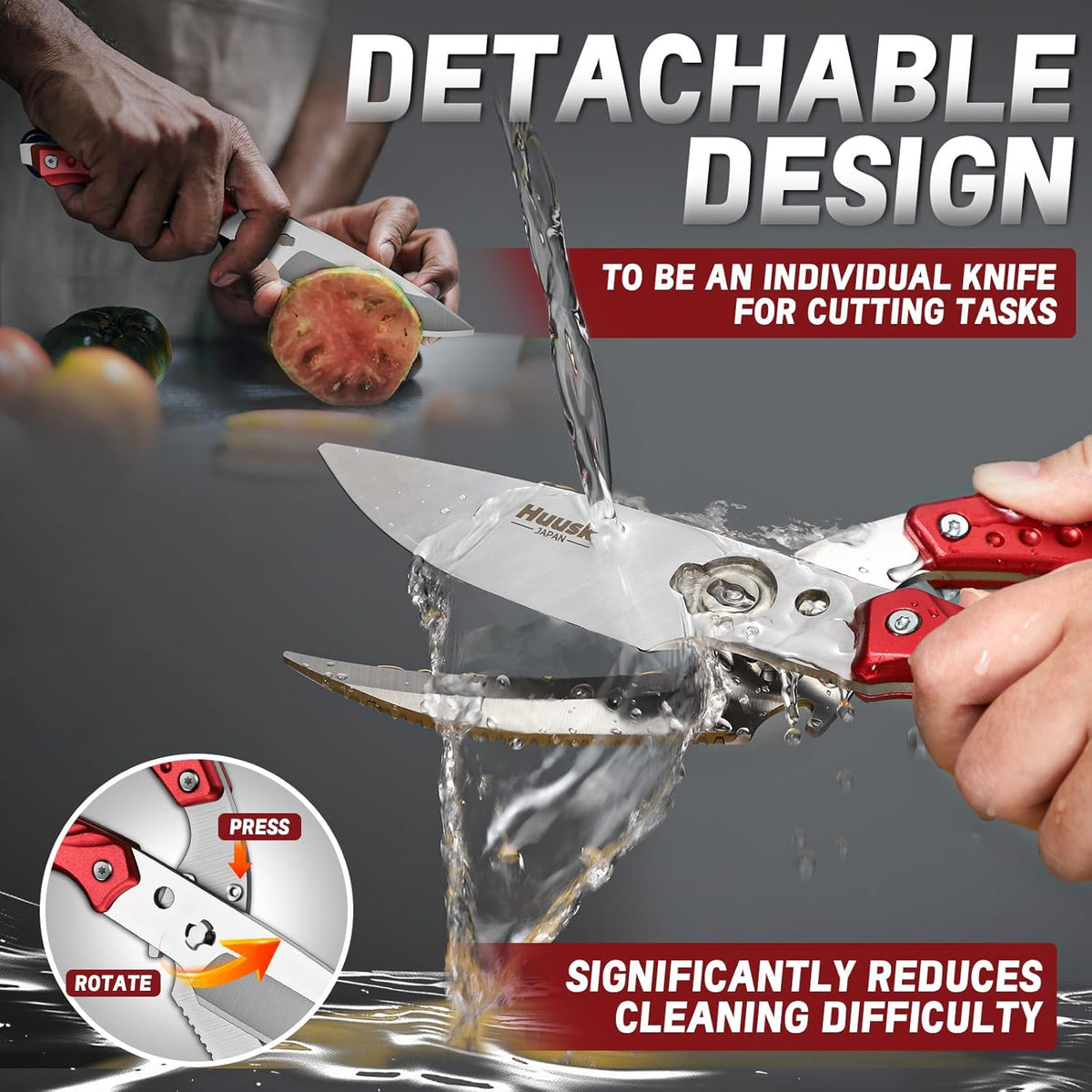 Huusk Kitchen Scissor for Food Detachable Heavy Duty Poultry Shear - Bronze | Ergonomic, Serrated Edge Scalping Fish, Multi-purpose for Cutting Meat, Chicken, Fish & Vegetables