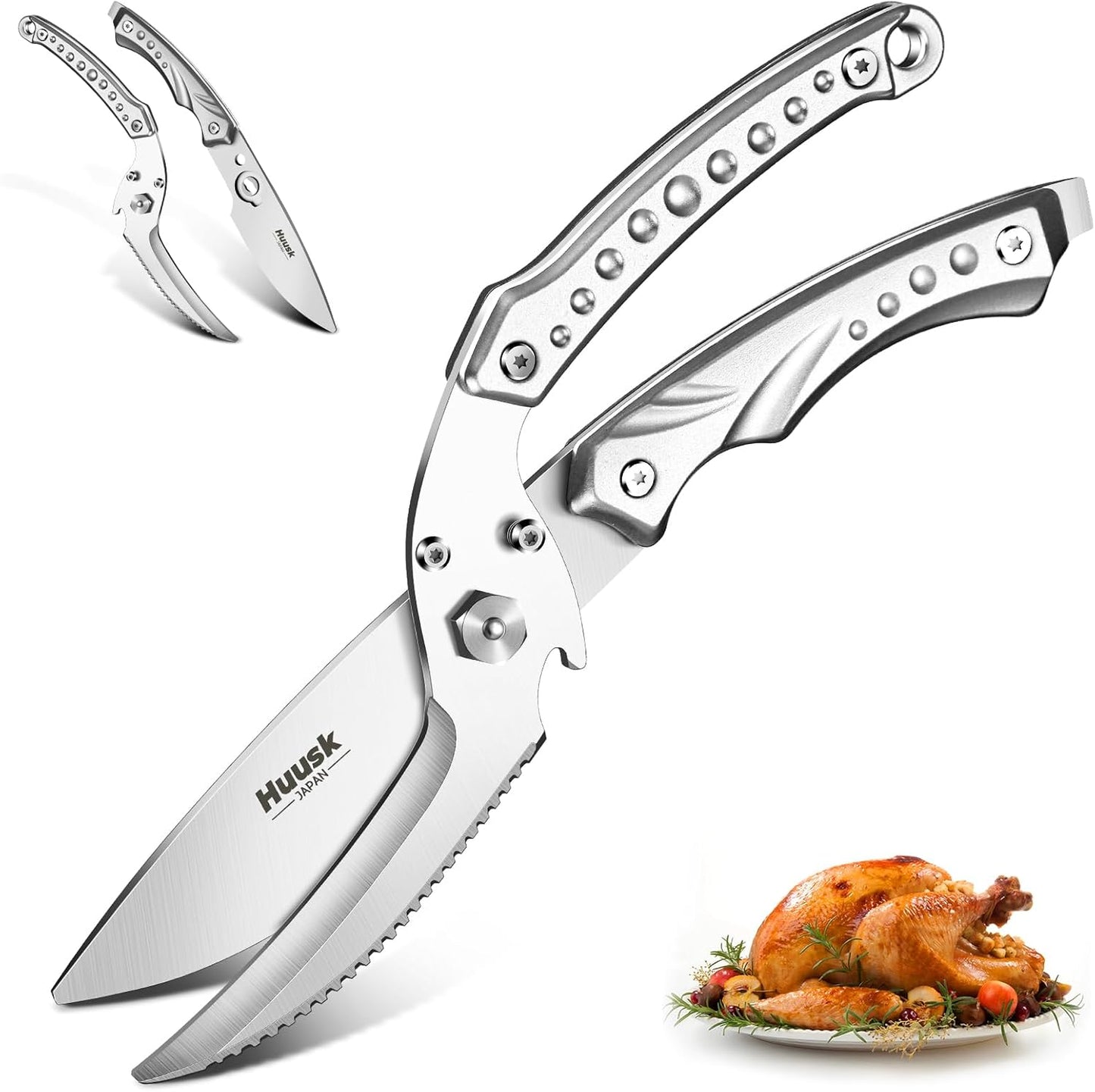 Huusk Kitchen Scissor for Food Detachable Heavy Duty Poultry Shear - Bronze | Ergonomic, Serrated Edge Scalping Fish, Multi-purpose for Cutting Meat, Chicken, Fish & Vegetables