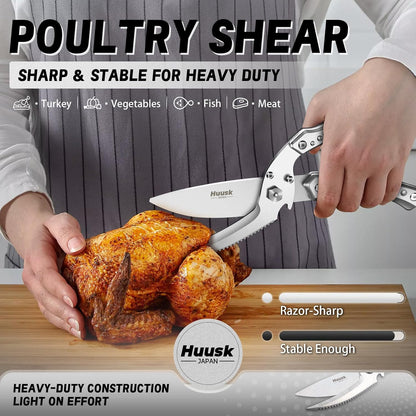 Huusk Kitchen Scissor for Food Detachable Heavy Duty Poultry Shear - Bronze | Ergonomic, Serrated Edge Scalping Fish, Multi-purpose for Cutting Meat, Chicken, Fish & Vegetables
