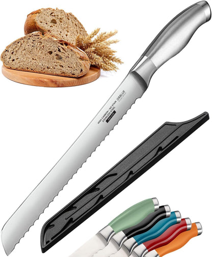Serrated Bread Knife with 10-inch Upgraded Stainless Steel Razor Sharp Wavy Edge Width - Bread Cutter Ideal for Slicing Homemade Bagels and Cake