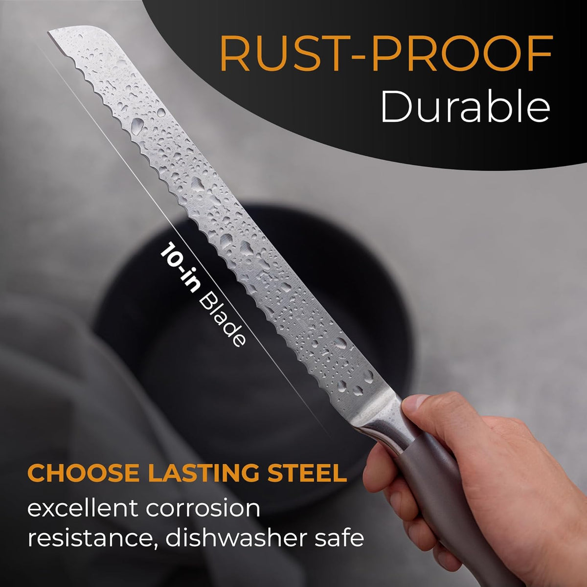 Serrated Bread Knife with 10-inch Upgraded Stainless Steel Razor Sharp Wavy Edge Width - Bread Cutter Ideal for Slicing Homemade Bagels and Cake