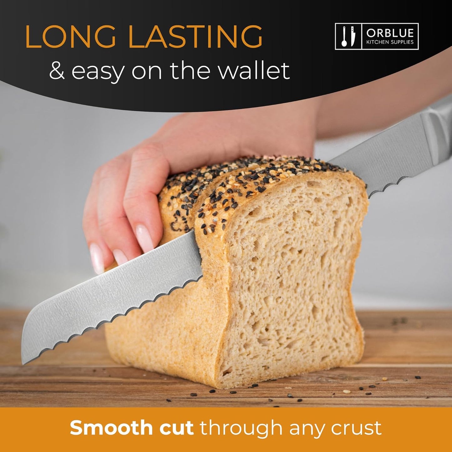 Serrated Bread Knife with 10-inch Upgraded Stainless Steel Razor Sharp Wavy Edge Width - Bread Cutter Ideal for Slicing Homemade Bagels and Cake