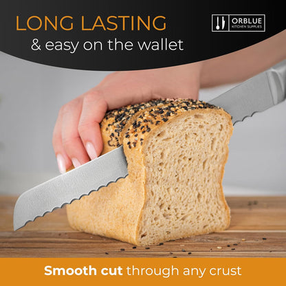 Serrated Bread Knife with 10-inch Upgraded Stainless Steel Razor Sharp Wavy Edge Width - Bread Cutter Ideal for Slicing Homemade Bagels and Cake