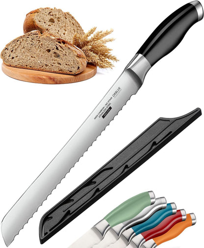 Serrated Bread Knife with 10-inch Upgraded Stainless Steel Razor Sharp Wavy Edge Width - Bread Cutter Ideal for Slicing Homemade Bagels and Cake