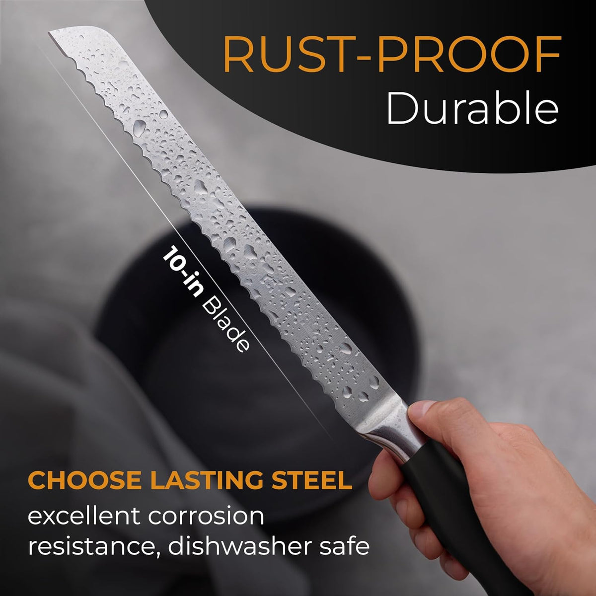 Serrated Bread Knife with 10-inch Upgraded Stainless Steel Razor Sharp Wavy Edge Width - Bread Cutter Ideal for Slicing Homemade Bagels and Cake
