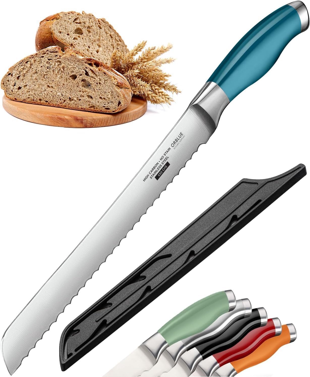 Serrated Bread Knife with 10-inch Upgraded Stainless Steel Razor Sharp Wavy Edge Width - Bread Cutter Ideal for Slicing Homemade Bagels and Cake