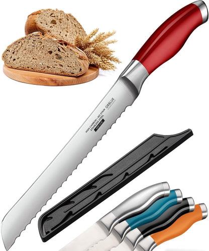 Serrated Bread Knife with 10-inch Upgraded Stainless Steel Razor Sharp Wavy Edge Width - Bread Cutter Ideal for Slicing Homemade Bagels and Cake