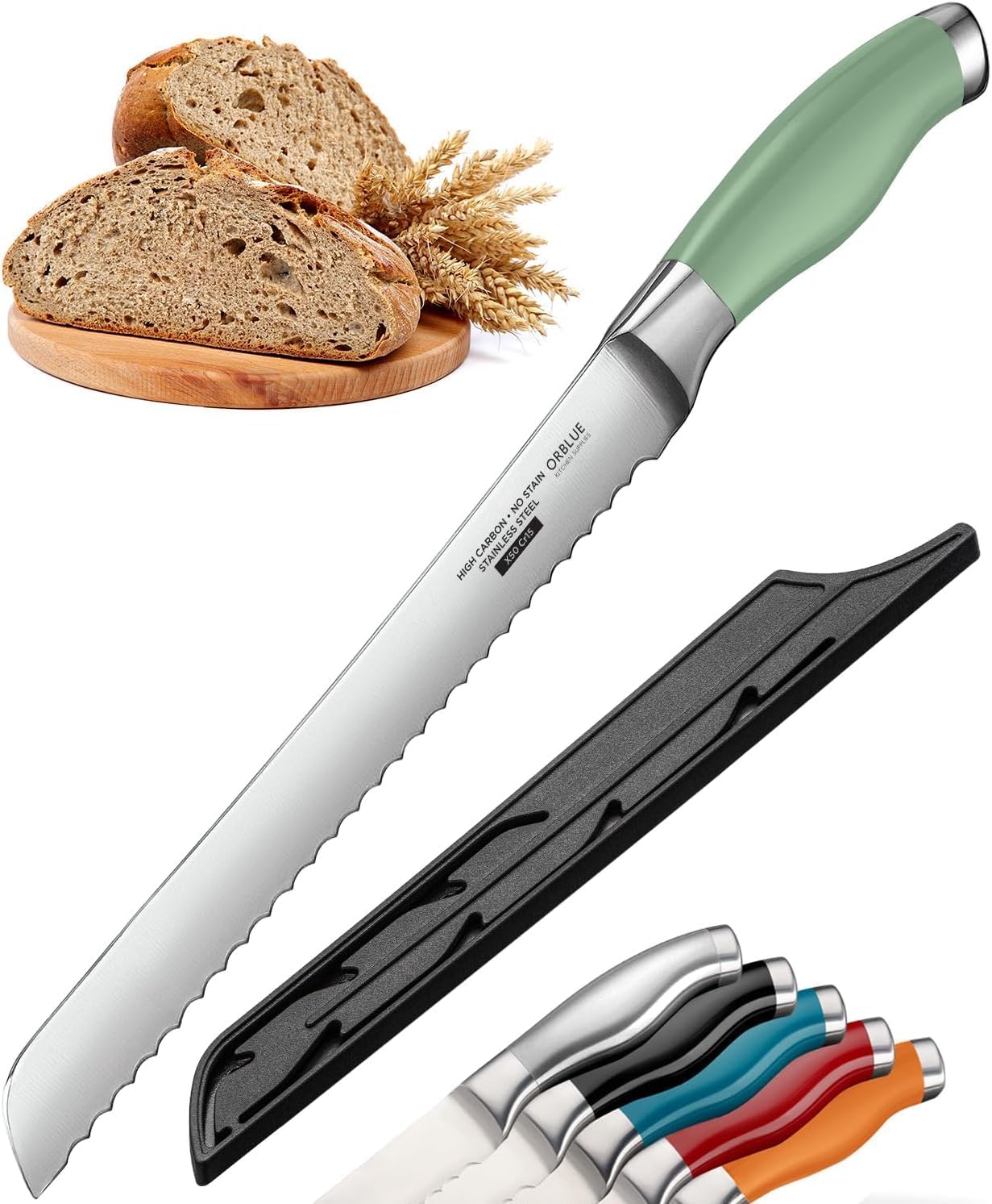 Serrated Bread Knife with 10-inch Upgraded Stainless Steel Razor Sharp Wavy Edge Width - Bread Cutter Ideal for Slicing Homemade Bagels and Cake