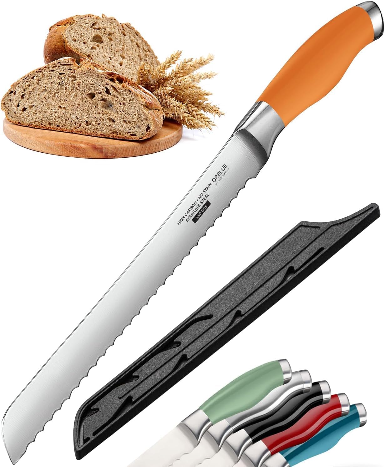 Serrated Bread Knife with 10-inch Upgraded Stainless Steel Razor Sharp Wavy Edge Width - Bread Cutter Ideal for Slicing Homemade Bagels and Cake