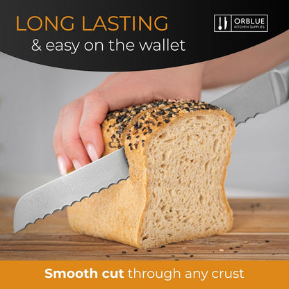 Serrated Bread Knife with 10-inch Upgraded Stainless Steel Razor Sharp Wavy Edge Width - Bread Cutter Ideal for Slicing Homemade Bagels and Cake