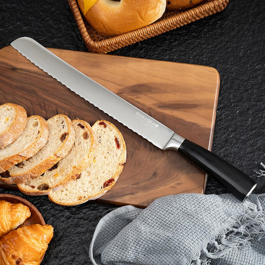10-Inch Serrated Bread Knife for Homemade Bread, Sourdough Bread Knife with Wide Wavy Edge for Slicing Toast, Baguette, Bagels, Cake