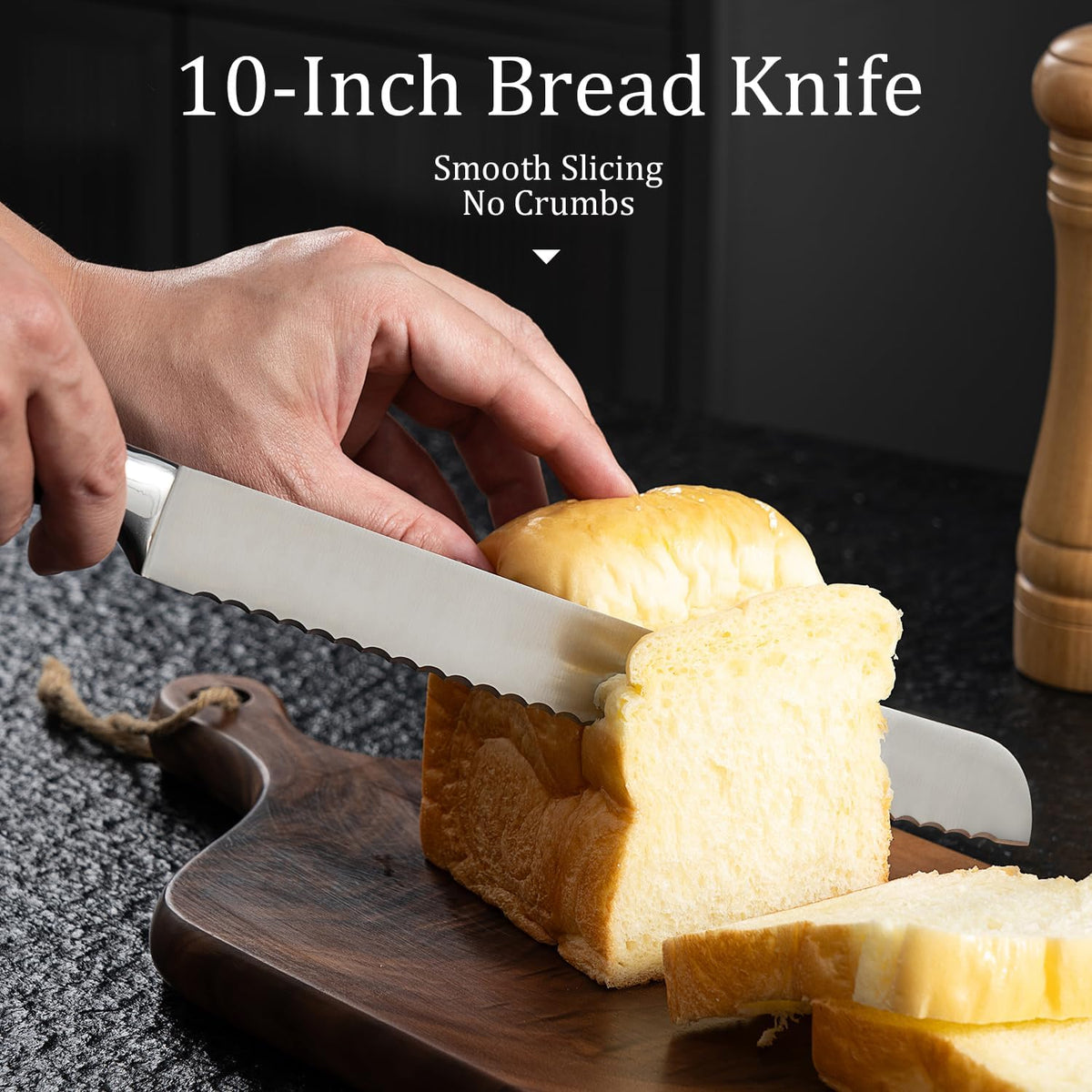 10-Inch Serrated Bread Knife for Homemade Bread, Sourdough Bread Knife with Wide Wavy Edge for Slicing Toast, Baguette, Bagels, Cake