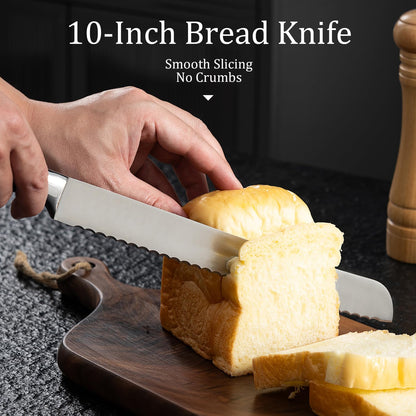 10-Inch Serrated Bread Knife for Homemade Bread, Sourdough Bread Knife with Wide Wavy Edge for Slicing Toast, Baguette, Bagels, Cake