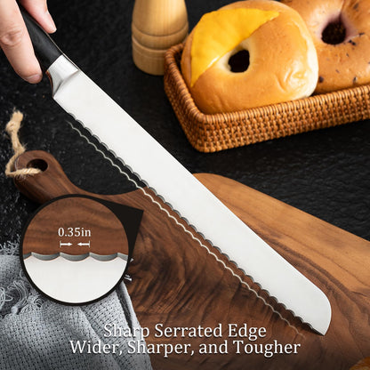 10-Inch Serrated Bread Knife for Homemade Bread, Sourdough Bread Knife with Wide Wavy Edge for Slicing Toast, Baguette, Bagels, Cake