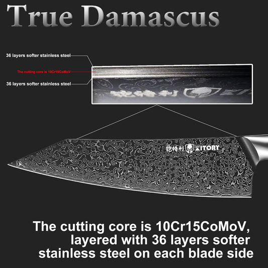 Kiritsuke Chef`s Kitchen Knife 8.5'', Japanese Style Blade with 10Cr15CoMoV super steel cutting core, Full Tang Sandalwood Handle, w/t Gift Box