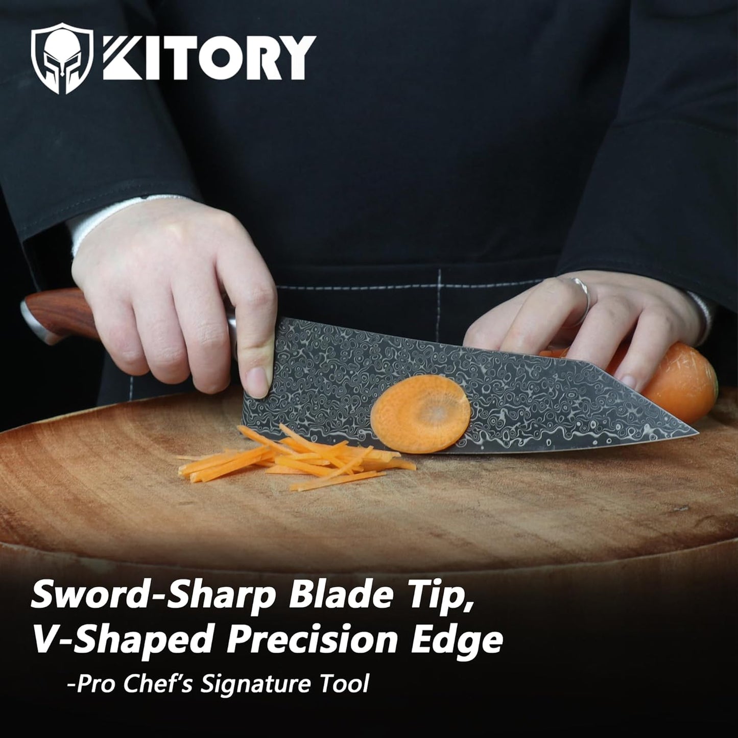 Kiritsuke Chef`s Kitchen Knife 8.5'', Japanese Style Blade with 10Cr15CoMoV super steel cutting core, Full Tang Sandalwood Handle, w/t Gift Box