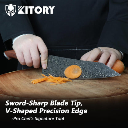 Kiritsuke Chef`s Kitchen Knife 8.5'', Japanese Style Blade with 10Cr15CoMoV super steel cutting core, Full Tang Sandalwood Handle, w/t Gift Box