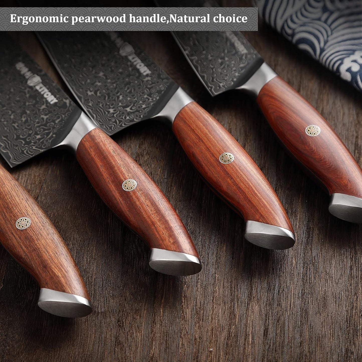Kiritsuke Chef`s Kitchen Knife 8.5'', Japanese Style Blade with 10Cr15CoMoV super steel cutting core, Full Tang Sandalwood Handle, w/t Gift Box