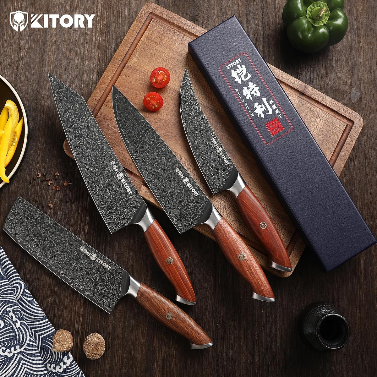 Kiritsuke Chef`s Kitchen Knife 8.5'', Japanese Style Blade with 10Cr15CoMoV super steel cutting core, Full Tang Sandalwood Handle, w/t Gift Box