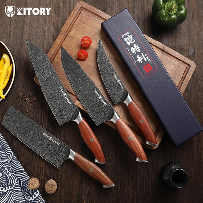 Kiritsuke Chef`s Kitchen Knife 8.5'', Japanese Style Blade with 10Cr15CoMoV super steel cutting core, Full Tang Sandalwood Handle, w/t Gift Box