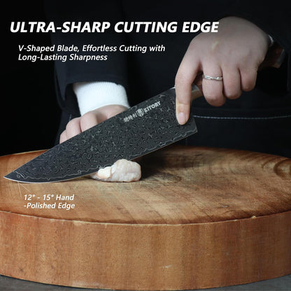 Kiritsuke Chef`s Kitchen Knife 8.5'', Japanese Style Blade with 10Cr15CoMoV super steel cutting core, Full Tang Sandalwood Handle, w/t Gift Box