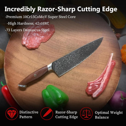 Kiritsuke Chef`s Kitchen Knife 8.5'', Japanese Style Blade with 10Cr15CoMoV super steel cutting core, Full Tang Sandalwood Handle, w/t Gift Box