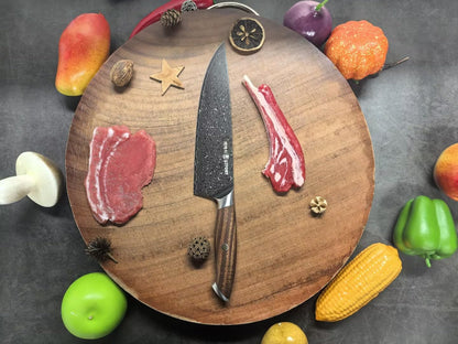Kiritsuke Chef`s Kitchen Knife 8.5'', Japanese Style Blade with 10Cr15CoMoV super steel cutting core, Full Tang Sandalwood Handle, w/t Gift Box