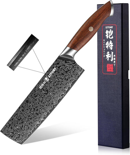 Kiritsuke Chef`s Kitchen Knife 8.5'', Japanese Style Blade with 10Cr15CoMoV super steel cutting core, Full Tang Sandalwood Handle, w/t Gift Box