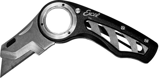 Revo Folding Utility Knife – Heavy-Duty Box Cutter with Aluminum Body, Quick-Change #92 Blades, 3 Lock Positions Design, Anti-Slip Finger Loop Grip, Holster Included – Black