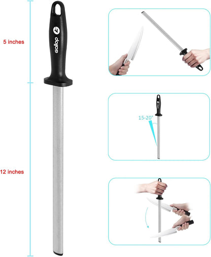 Diamond Honing Steel -12 In Knife Sharpener Rod,For Sharpening Kitchen Knife, Cooking Knives, Butcher's Knives, Home Gourmet Blades, Garden Tools Sharpening Stick
